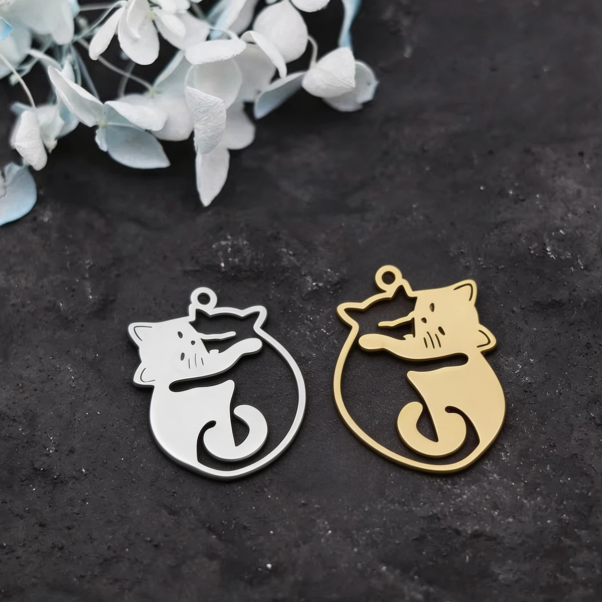 3pcs Hugging Cats Charms Stainless Steel Cute Kitten Animal Pendant for DIY Jewelry Making Necklace Earrings Findings Wholesale