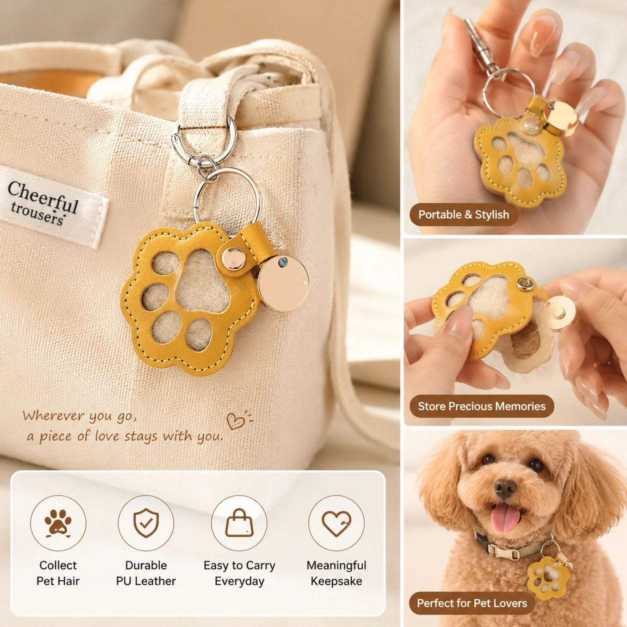 Exquisite Cute Cat Claw Keychain Kitty Puppy Pet Hair Storage Bag PU Leather Creative Dogs Paw Pendant Unisex