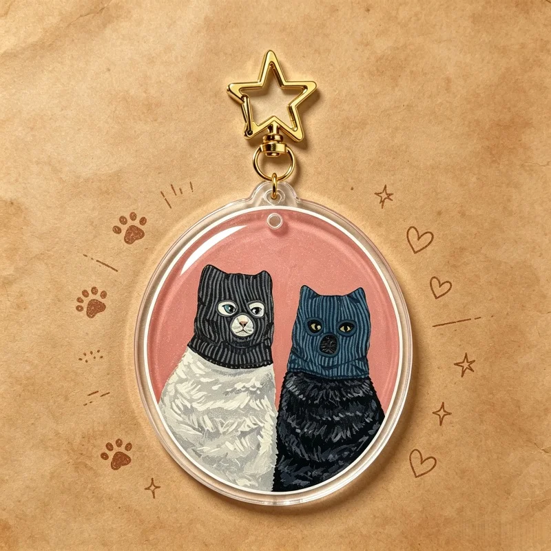 Serial Cuddlers Cat Acrylic Keychain Cute Hugging Cats Bag Charm Vintage Oil Painting Kitten Pendant Collectible Gift for Fans