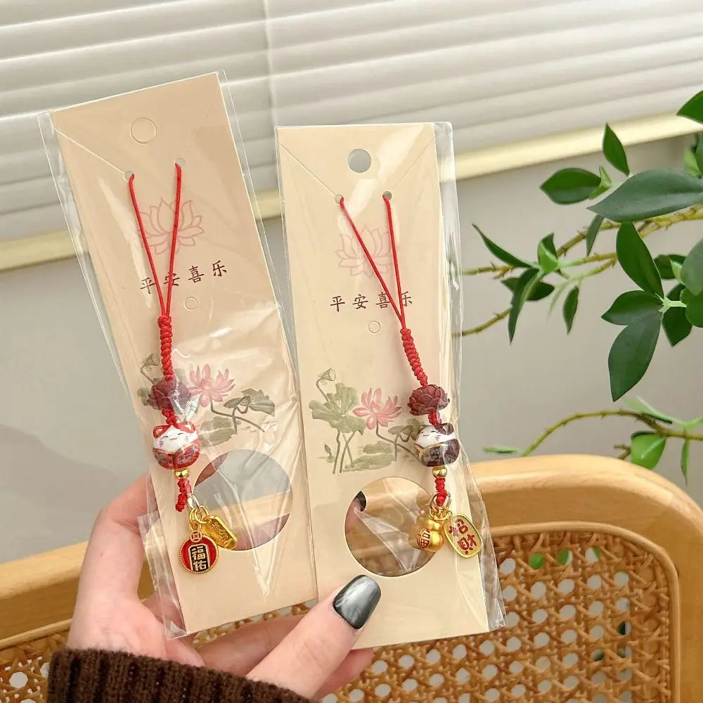 Cartoon Maneki Neko Key Chain Ceramic Ornament Lucky Cat Phone Charm Bag Decoration Phone Lanyard Lucky Cat Phone Strap Women