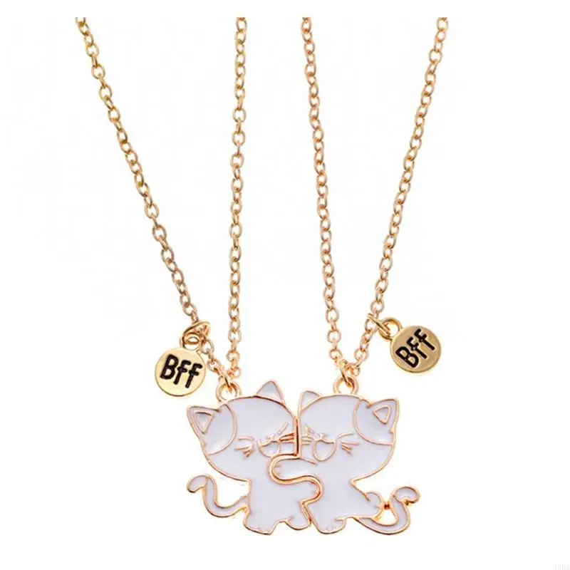 31BB 2 Pack Friendship Necklace Set Cats Pendants Necklace Charm Necklaces Friend Neck Jewelry Suitable for Various Occasion