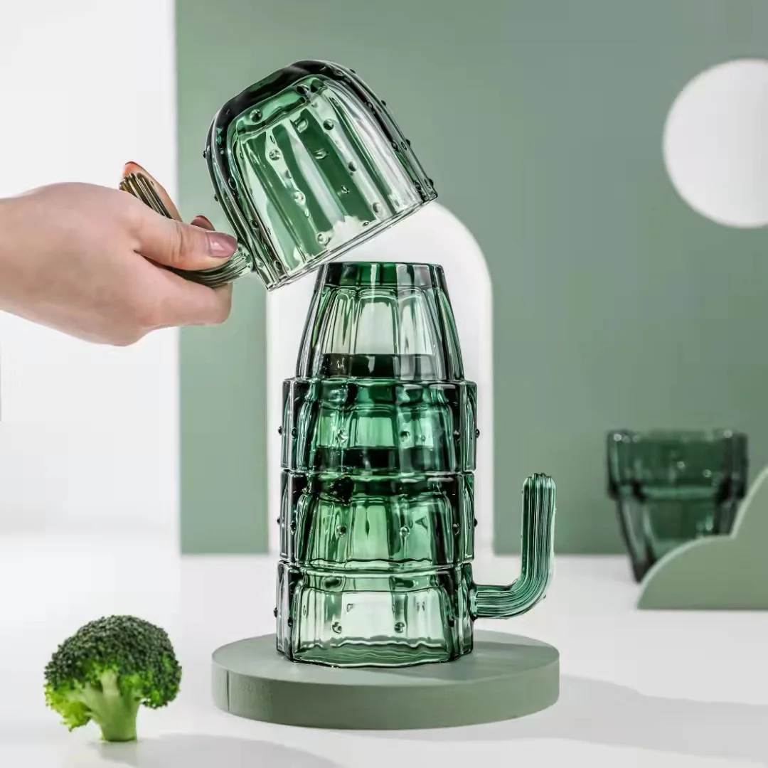 Creative Cactus Transparent Water Coffee Mug, Office, Home, Kitchen Accessories, Drinking Glasses, 240ml