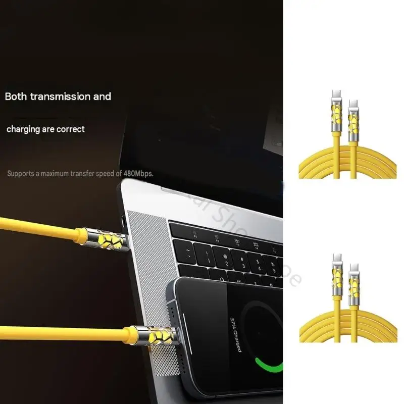 96BA Type C Power Delivery Charging Cable, 1.2 m Liquid Silicone Cord with PD240W and 5A Power Ratings for Charging