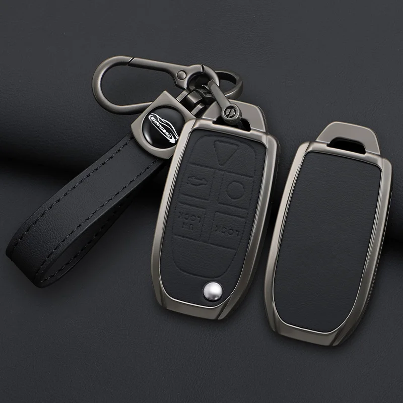 Zinc Alloy Leather Car Key Case for Volvo XC90 XC70 S80 S60 S40 V70 V50 C30 C70 5 Buttons Remote Cover Shell Keychain Accessorie