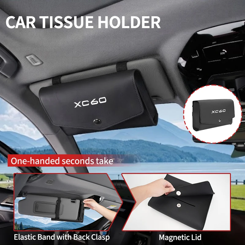Leather Car Seat Back Tissue Box Sun Visor Tissue Box Holder For Volvo XC60 C30 T6 S60 C70 XC40 V40 XC70 V70 V60 V50 S80 S40