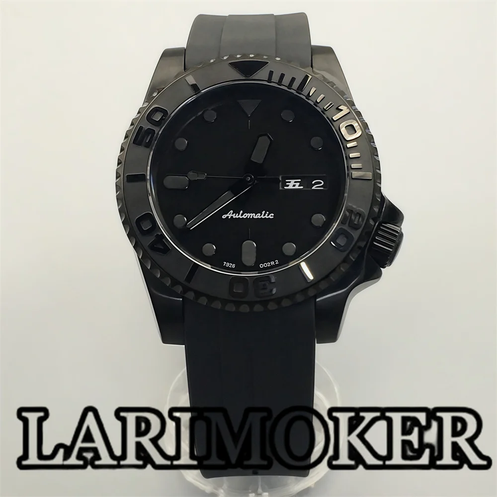 LARIMOKER 40mm NH36 Movement Men's Mechanical Watch Day Display Function All Black Dial PVD Case Curved End Waterproof