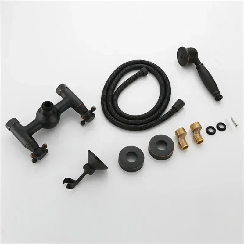Bathroom Black Shower Faucet with Hand Spray Shower Wall Mount Bathtub Mixer Brass Black Bathroom Faucet Set