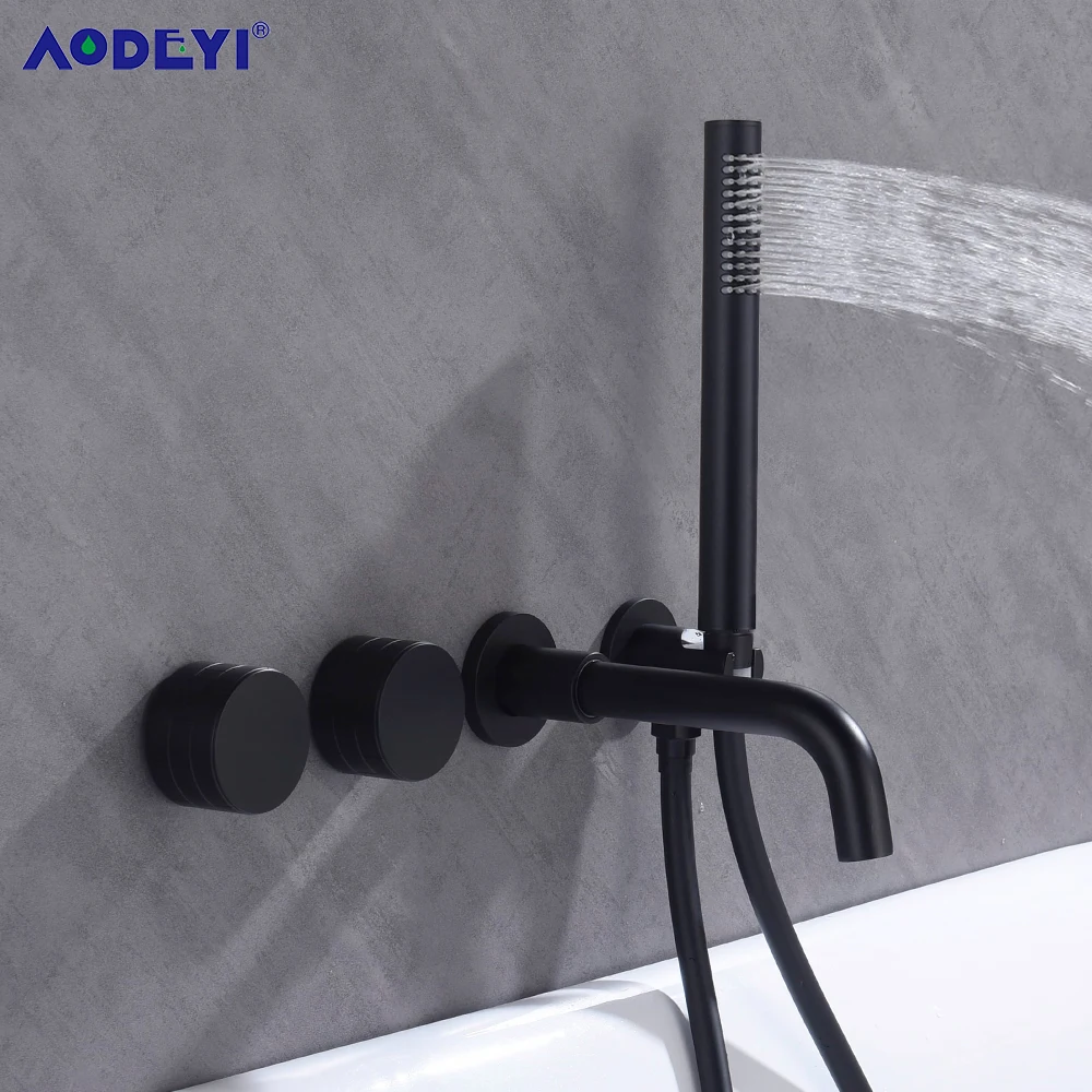 Bathroom Shower Faucet Set Black Mixer Valve Brushed Gold Solid Brass Hand Bath Tub Spout Two Ways Hot Cold Mixing Kit White
