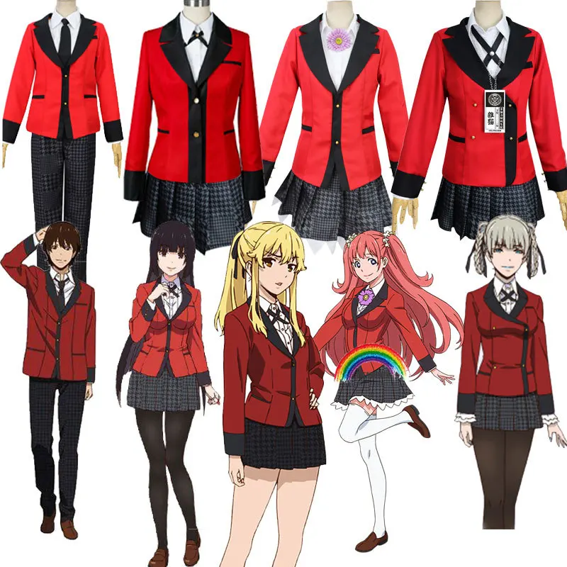 Anime Kakegurui Cosplay Costume Jabami Yumeko Cosplay Costume Japanese High School Uniform Girls Clothes Women Suits WIGS