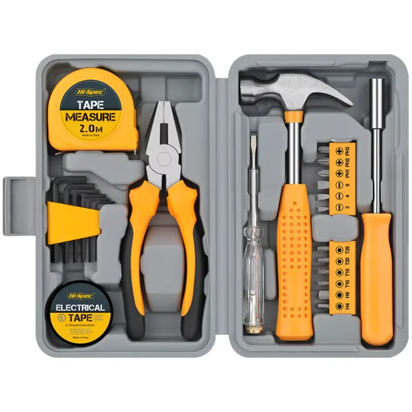 Hi-Spec 24-Piece Compact Home & Office Yellow DIY Hand Tool Kit Set for Household Improvement Repairs Wire Cutter