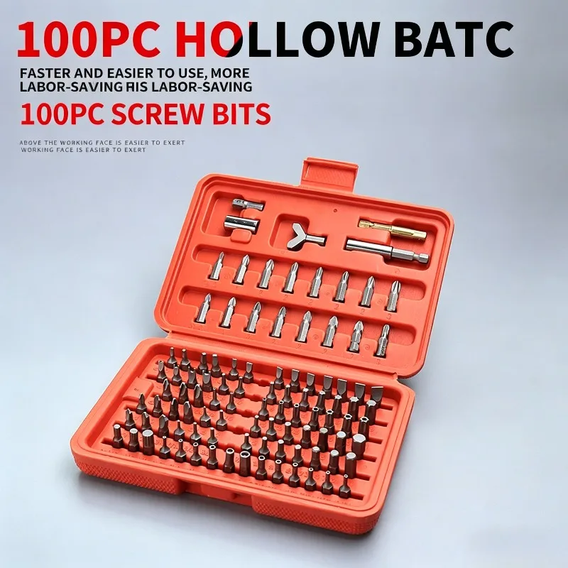 100PCS Screwdriver Bit Set, Hollow Security Bit Kit with Extension Bar for Drill & Home,Auto,Workshop Use Repair Hand Tools