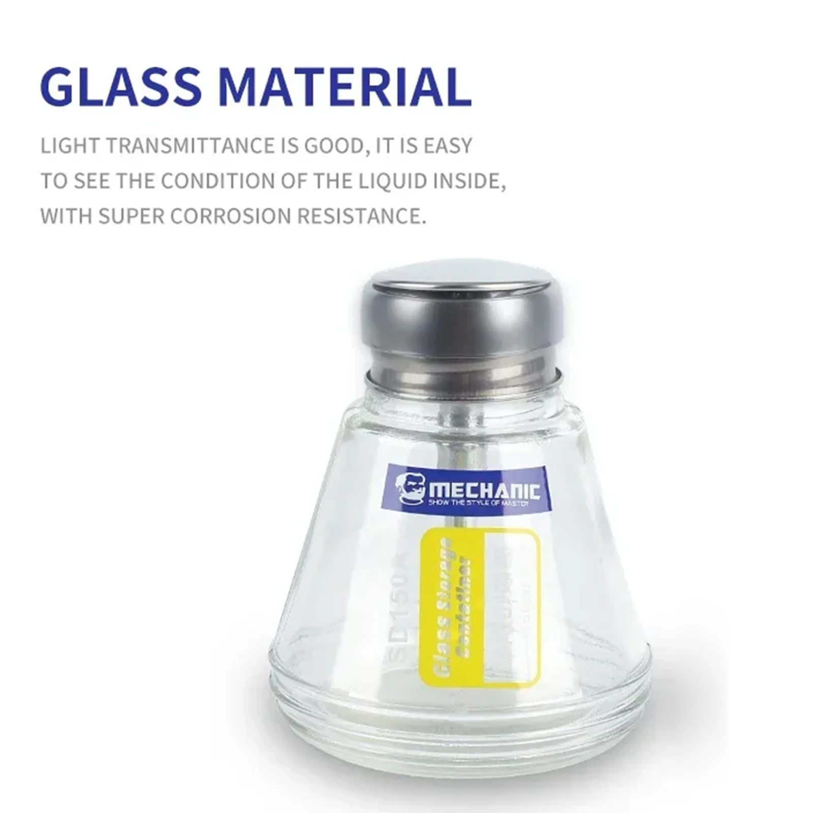 MECHANIC SD150A Press Type Glass Alcohol Bottle with Pump Port Anti-static Press Type Liquid Bottle  for Electronic Repair