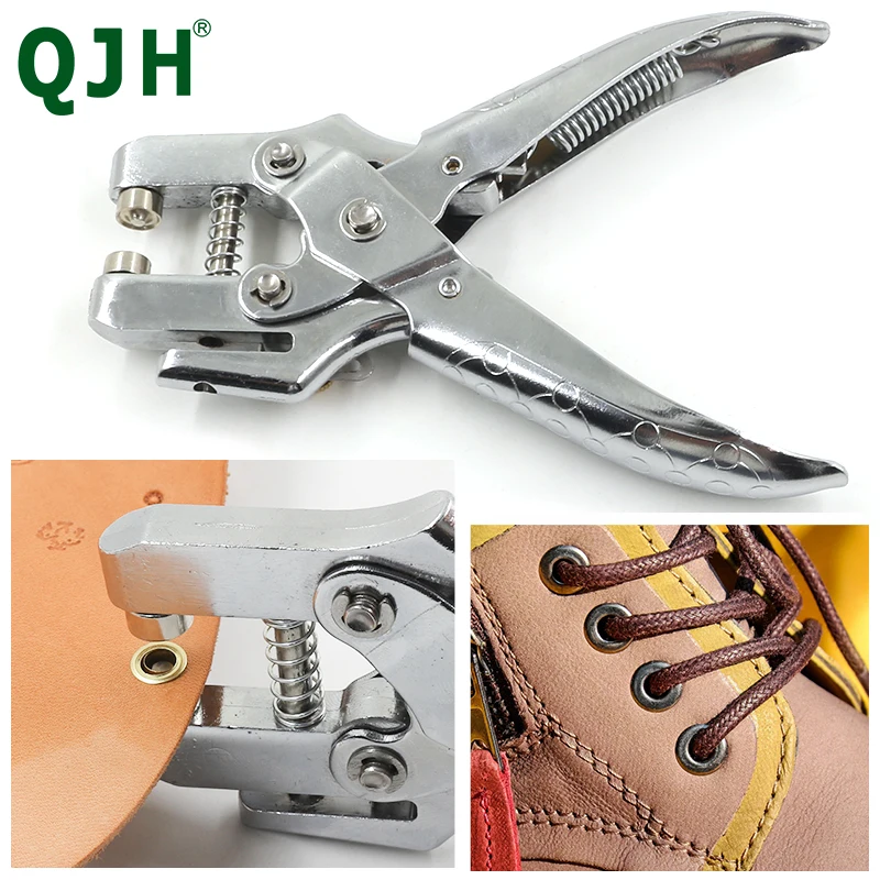 QJH Metal Household DIY Handheld Eyelet Hole Punch Pliers With 100 Eyelets Kit For Leather Fabric Belt Clothes Decorative Repair