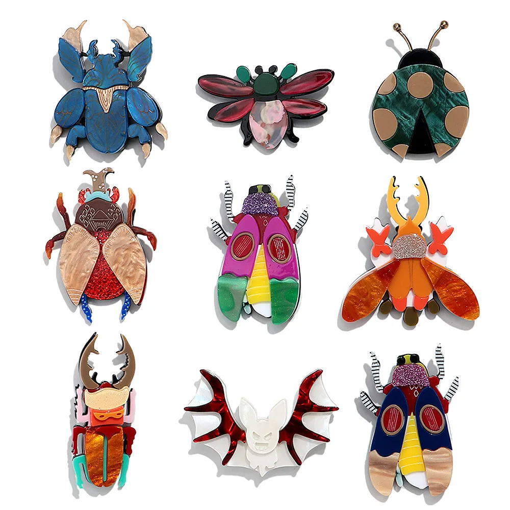 Creative Cute Splicing Beetle Acrylic Brooches for Women Funny Cartoon Insect Animal Badge Pins Jewelry Clothes Accessories Gift