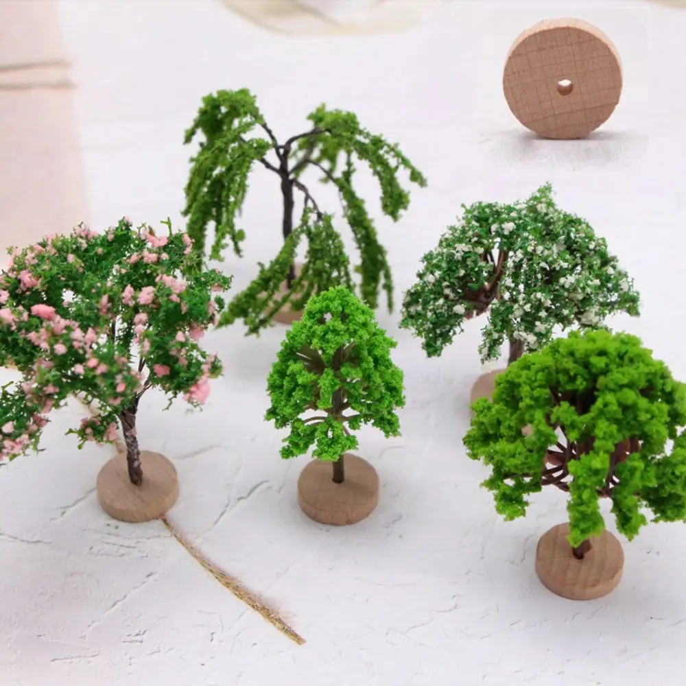 Plastic Model Trees Natural Green Artificial Moss Rocks/Wooden Base Dollhouse Mini Tree Simulation Fake Trees