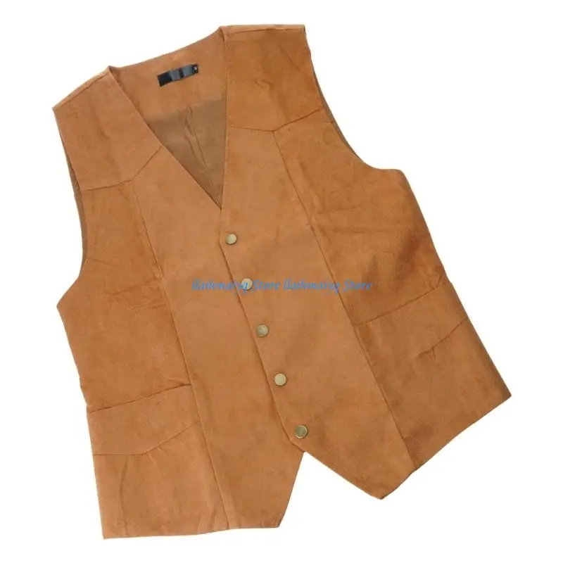 573B Men's Suedes Suit Vest Casual Western Vest Sleeveless Lightweight V Neck Dress Waistcoats