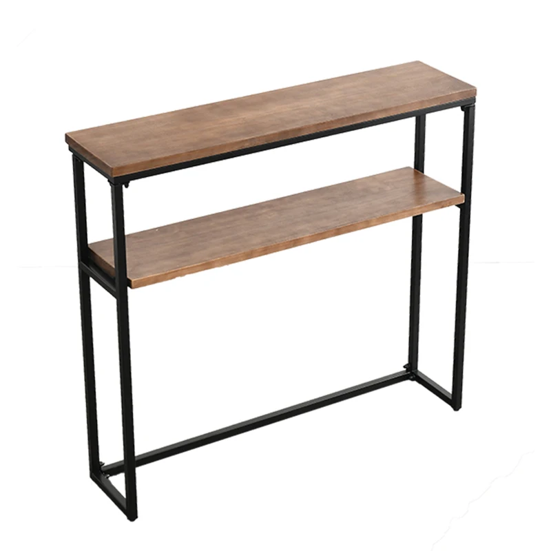 Modern Solid Wood Iron Side Table against the Wall, Nordic Living Room Narrow  Storage Shelf, Long Kitchen Table