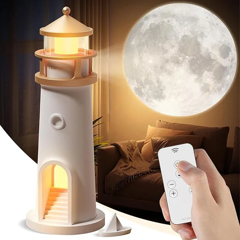 Romantic Lighthouse Night Light Moon Projection Bluetooth Speaker Bedroom Ambient Light Home Decoration Valentine's Day Gift