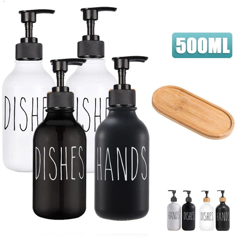 Black White 500ml Hand Soap Dish Soap Dispenser with Pump Soap Bottle For Farmhouse Kitchen Counter Bathroom Refillable Bottles