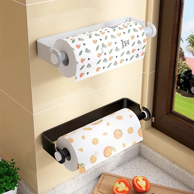 Black Silver Aluminum Cling Film Holder Paper Towel Holder Wall Mounted Bathroom Kitchen Roll Dispenser |Rustproof Storage Rack