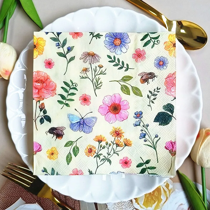 20pcs Napkins Flower Paper Napkins Wedding Disposable Tableware Serviettes Tissues Birthday Dinner Table Decor