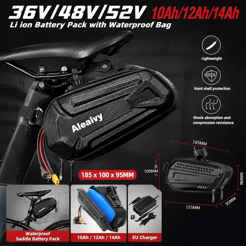 E Bike Battery 60V 52V 48V 36V 10Ah 12Ah Waterproof Li Ion Batteries Pack for 250W-1000W Motorcycle/Scooter/Bicycle with