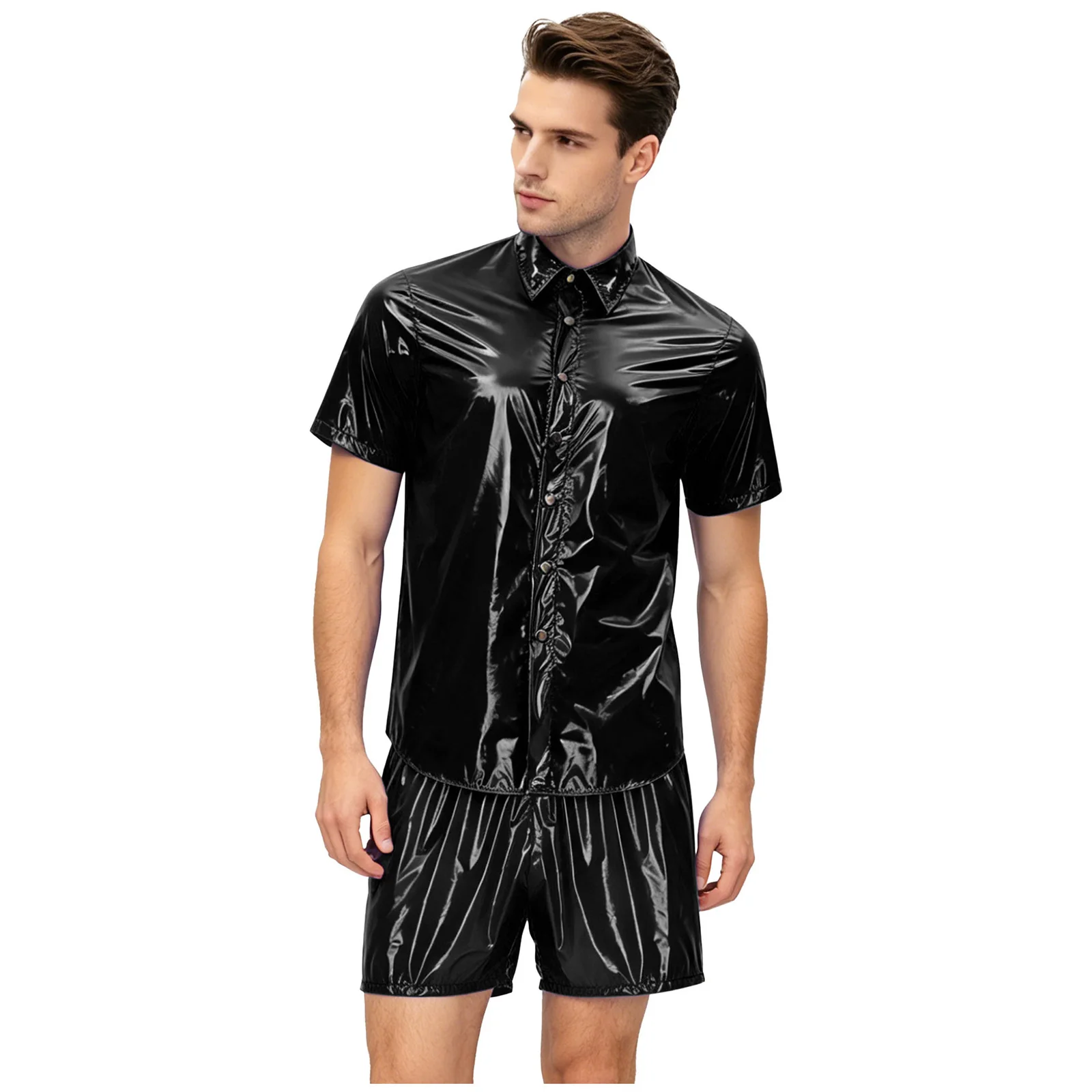 Men Quick Dry Waterproof 2 Piece Set Short Sleeve T Shirt Elastic Waistband Boxer Shorts Stretchy for Wrestling Gym Swimming