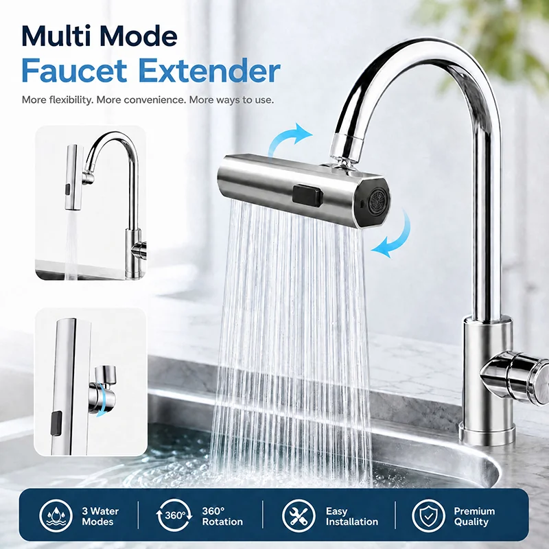 1pcs Multifunctional Faucet Adapter Faucet Kitchen Bathroom Waterproof Splash Washbasin Faucet Sink Replacement Accessories
