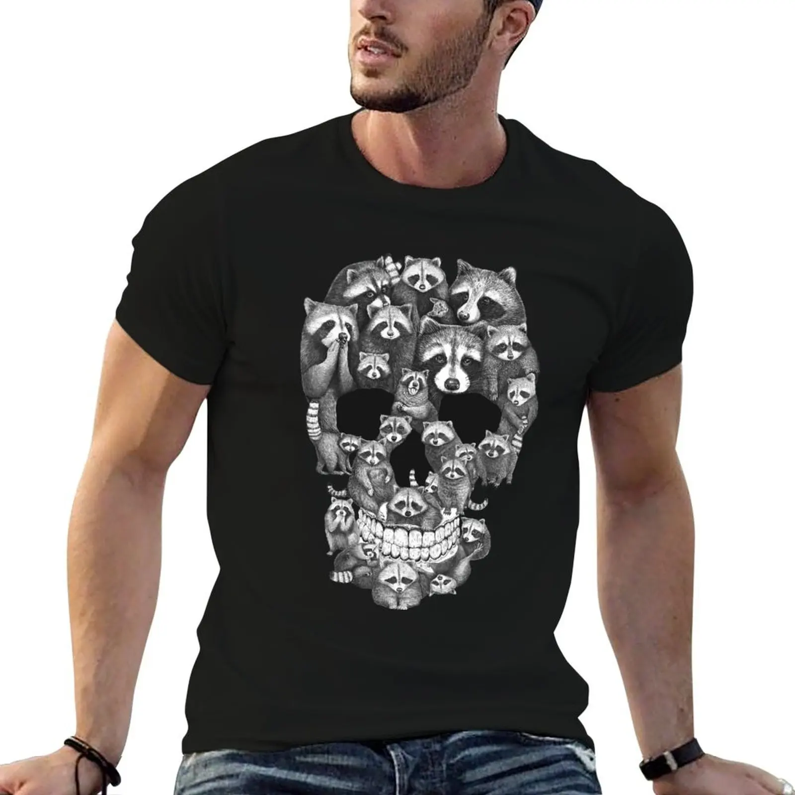 skull from raccoons T-Shirt Casual Fashion Short Sleeve Cotton T-Shirt