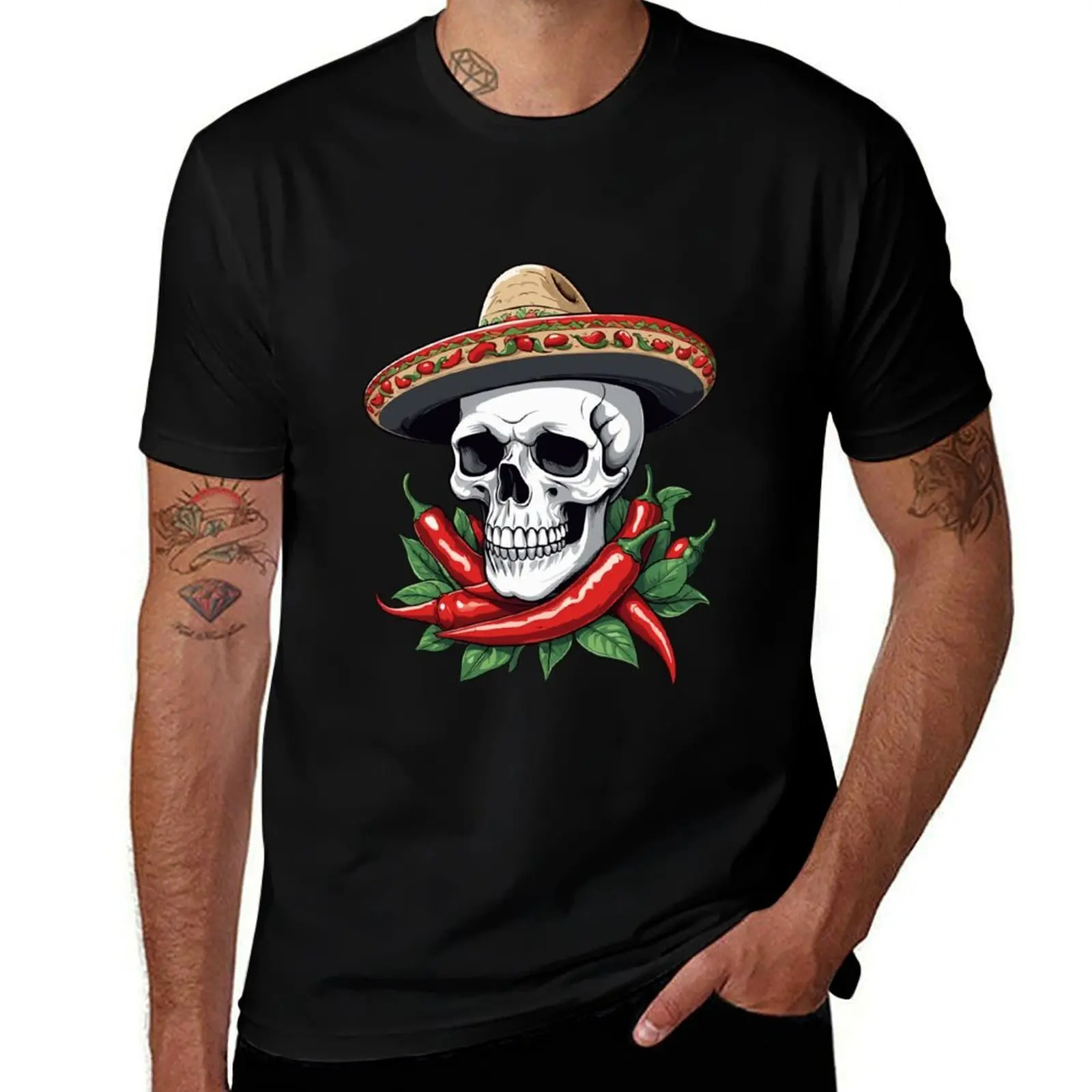 Aesthetic Chili Skull Design Mexican Style T-Shirt Plus Size Workout Short Sleeve Top T-Shirt