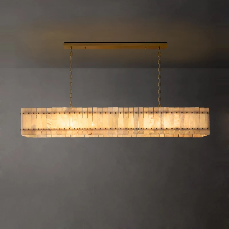 American Rectangular Natural Marble 2026 LED Chandelier Lighting Lustre Para Sala Estar Alabaster Hanging Lamp For Dinning Room