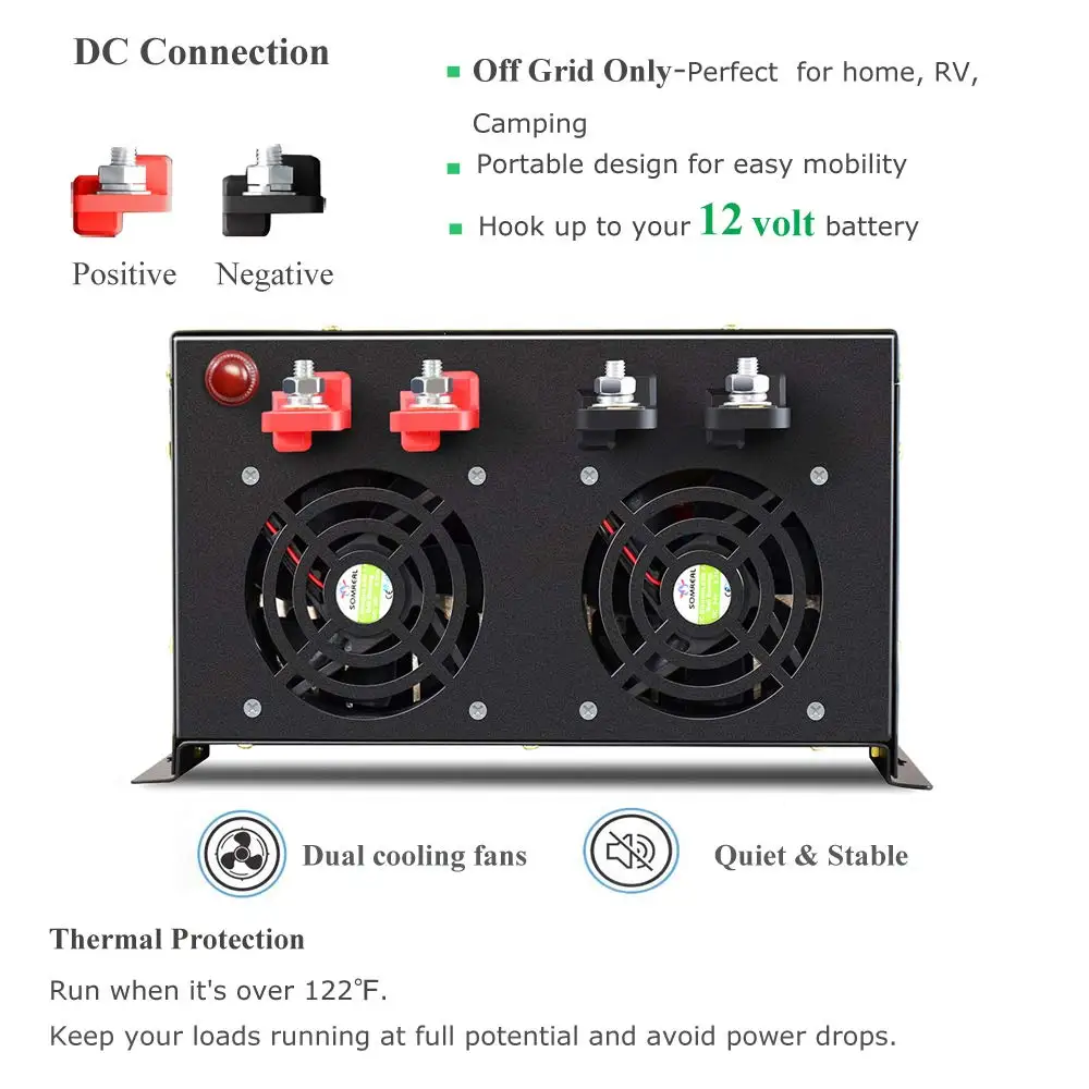 14KW Surge 7000W Wired Control Pure Sine Wave Solar Power Inverter 12V 24V 36V 48V 60V 96V 110V DC to 110/120V 220V 230V 240V AC