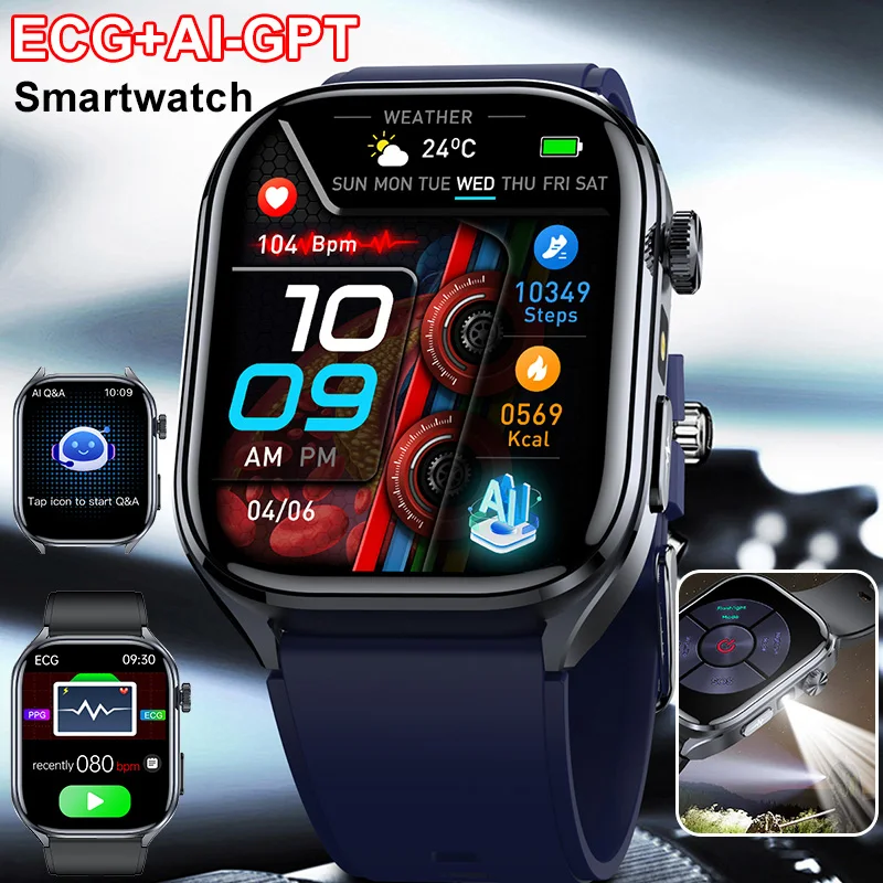 Marsyu Men's Smart Watch Health Detection ECG+PPG HRV Uric Acid Blood Oxygen Monitor Body Analysis Bluetooth Call AI-GPT Watches