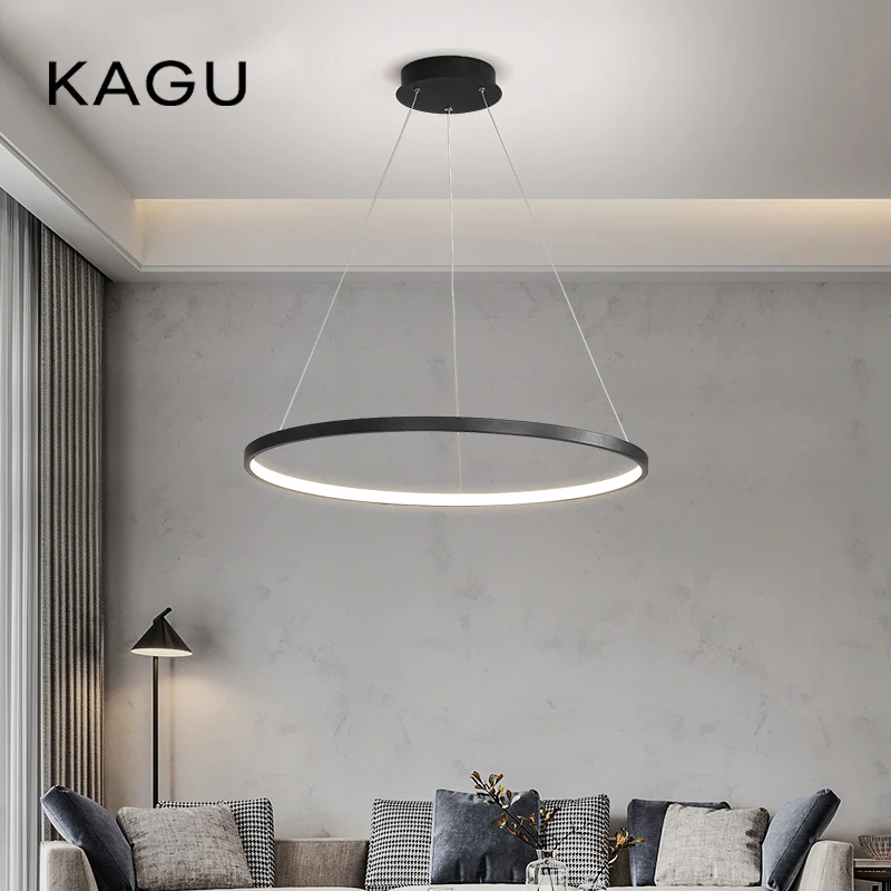 Modern Round LED Chandelier Black/White - Dimmable Pendant Light for Kitchen Living Room, Surface Mounted Minimalist Home Lighti