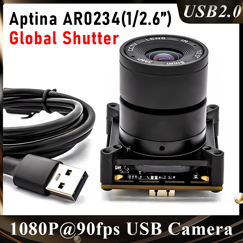 2.3MP 90FPS USB Camera Module AR0234 Global Shutter With 5-50mm Varifocal CS Mount Lens Plug Play For Machine Vision & Meeting