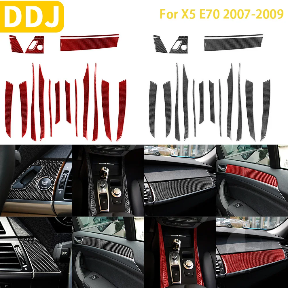 For BMW X5 E70 2007-2009 Accessoriers Carbon Fiber Interior Car Door Panel Decoration Strip Start Stop Switch Cover Trim Sticker