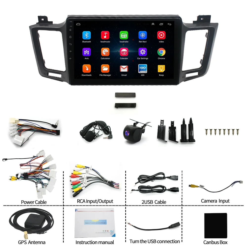 Android 13 Car Stereo GPS Navigation 4+64G Fit For CarPlay Android Auto Radio FM/RDS WiFi SWC+AHD For Toyota RAV4 2013 - 2018