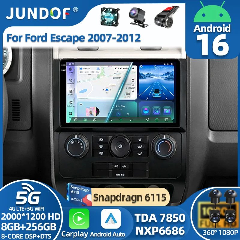 2K Incell Screen Android 16 For Ford Escape 2007 2008 2009 2010 2011 2012 Car 5G Radio Stereo Multimedia Player GPS Navigation