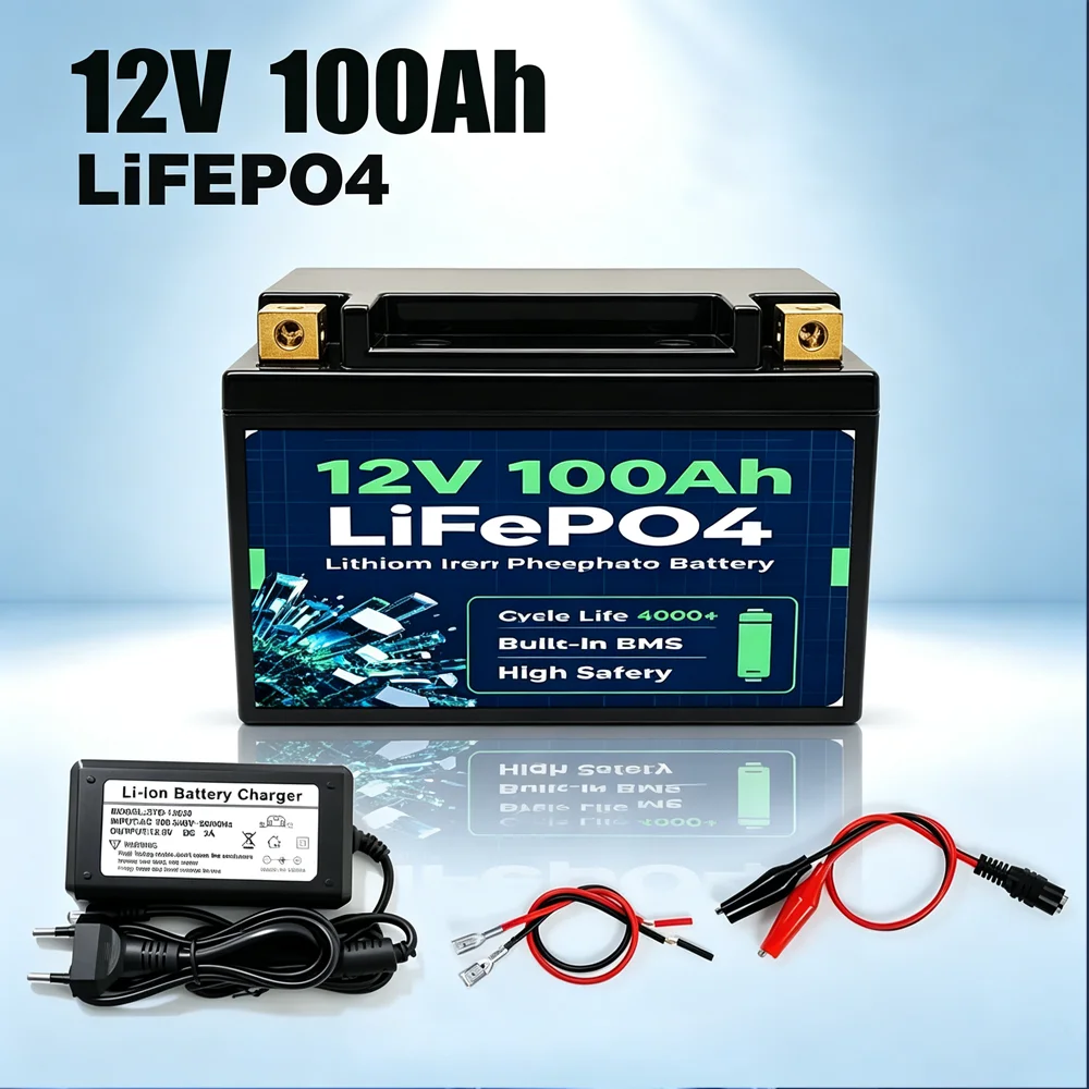 12V 100Ah LiFePO4 Lithium Iron Phosphate Battery Built‑in BMS Deep‑Cycle For Solar Power Wheels Scooters Fish Finder 6000+Cycle