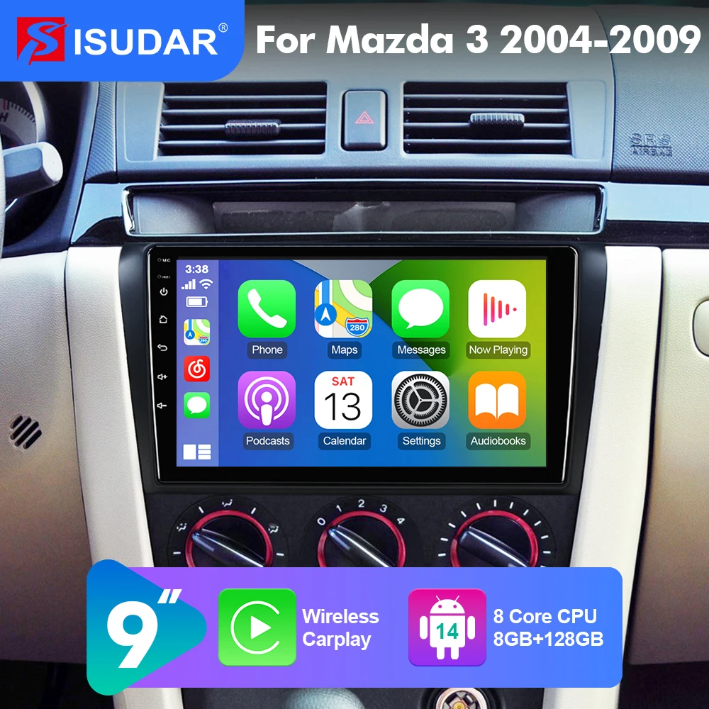 2026 NEW 9 inch ISUDAR Android Car Radio For Mazda 3 BK 2004-2009 Carplay Auto Stereo Multimedia Video Player Snapdragon UIS7865