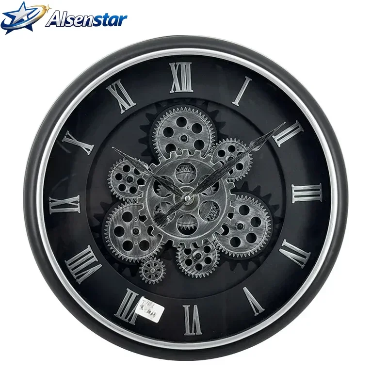 Luxury Industrial Gear Wall Clock Decoration Retro Silent Mechanical Large Home Decorative Room Art Style Gift Wall Clock 16inch