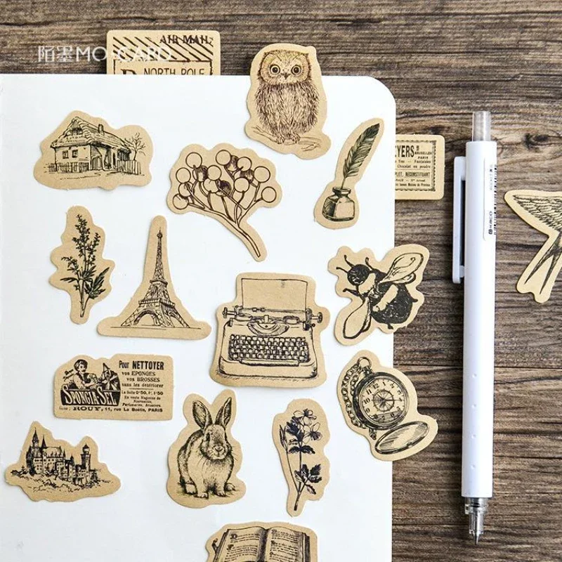 Natural Stickers Creative Handbook Vintage Pattern Anime Guitar DIY Waterproof Home Decoration Retro Wall Sticker Art Wall Decal