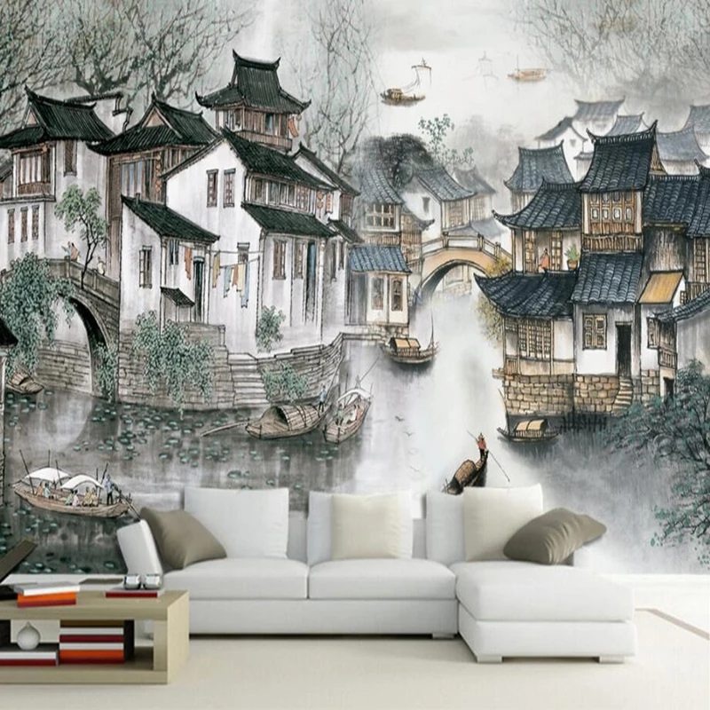 Custom Photo Wallpaper 3D Village Chinese Style Background Wall Art Mural Wall Covering Living Room Hotel Study Papel De Parede