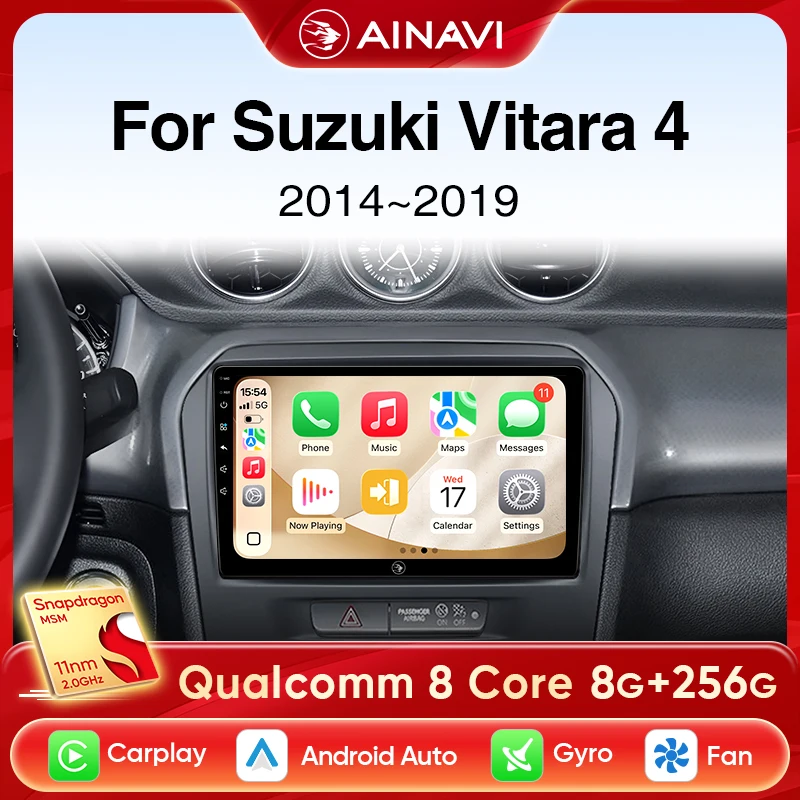 Ainavi Car Radio For Suzuki Vitara 4 2014-2019 Wireless Carplay Android Auto WiFi 4G Multimedia Player GPS 2 Din Autoradio