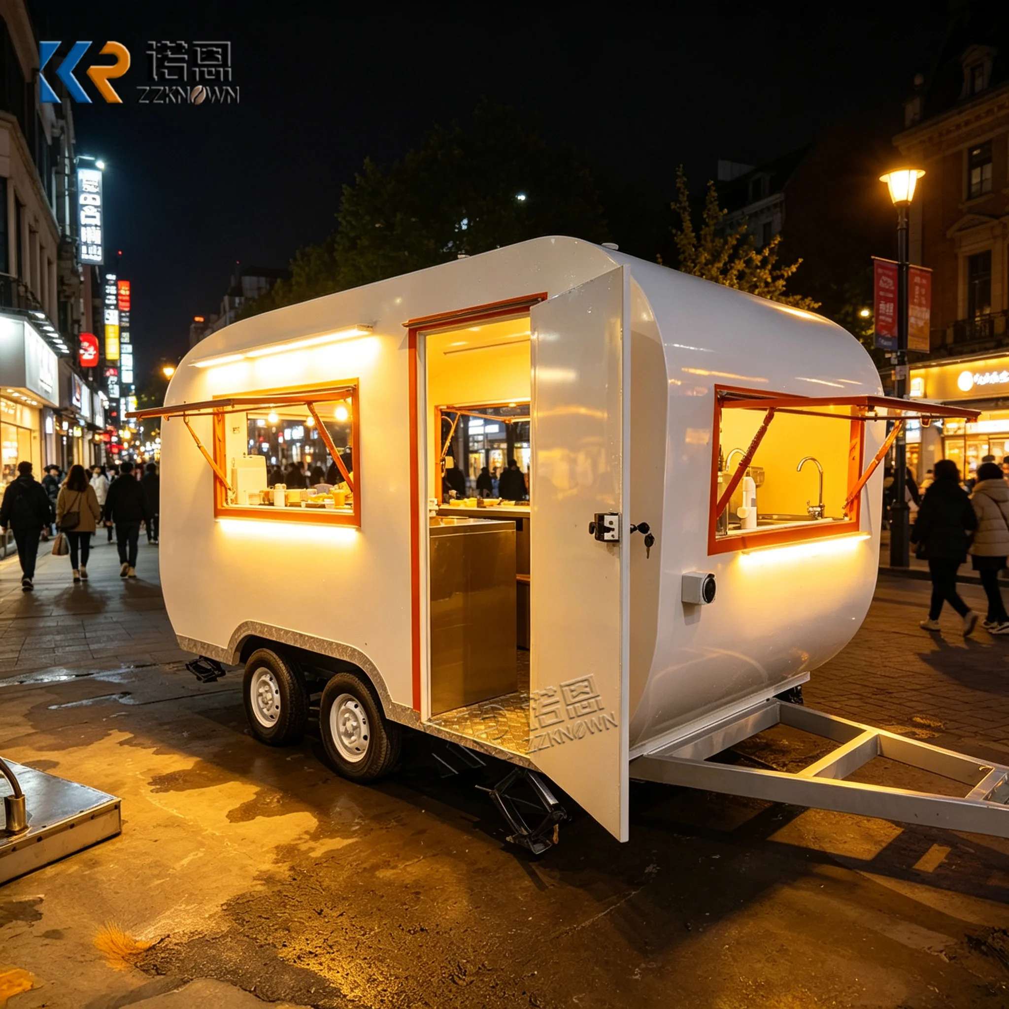 Customizable Commercial Food Truck Outdoor Mobile Food Truck Trailer Sweet Snack Curved Mobile Food Trailer with Sinks