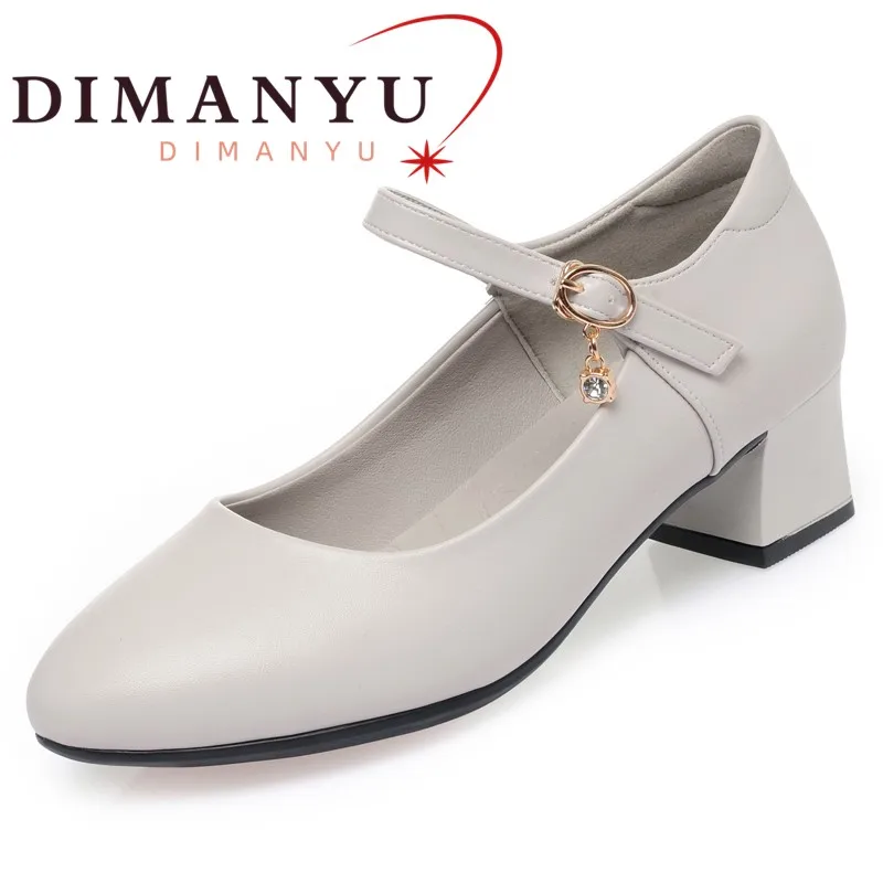DIMANYU Women's Dress Shoes 2026 New Genuine Leather Office Shoes Women Large Size Mid-Heel Non-Slip Business Shoes For Women
