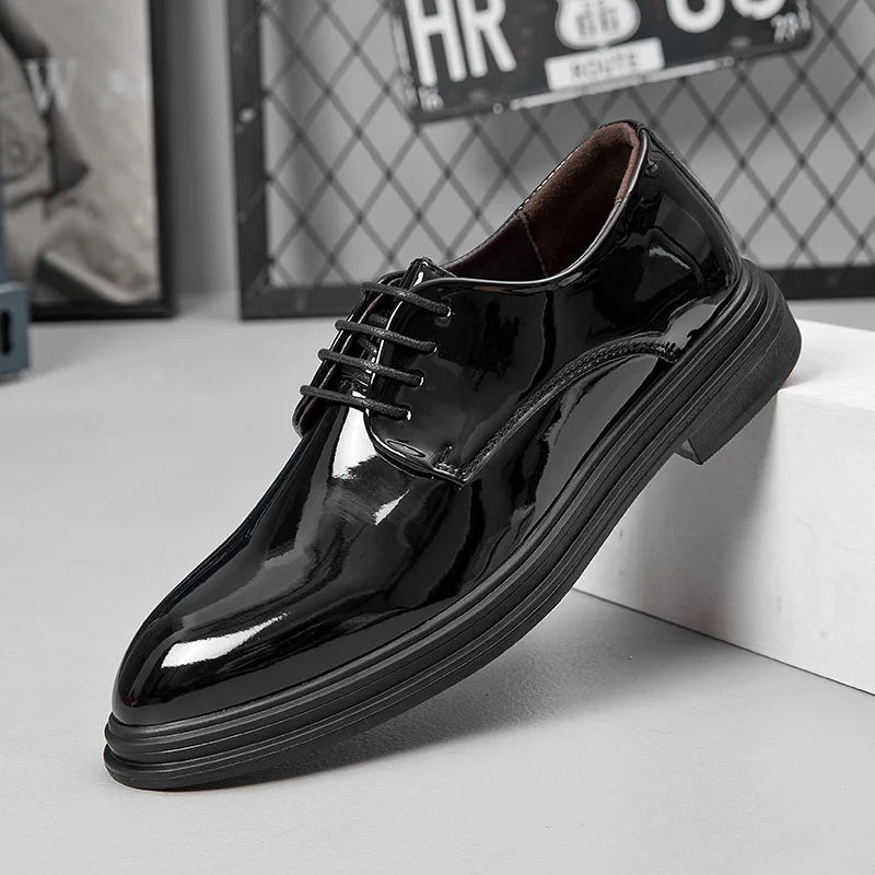 Men's leather shoes - large size - glossy black patent leather - business trend - comfortable - casual - formal dress shoes