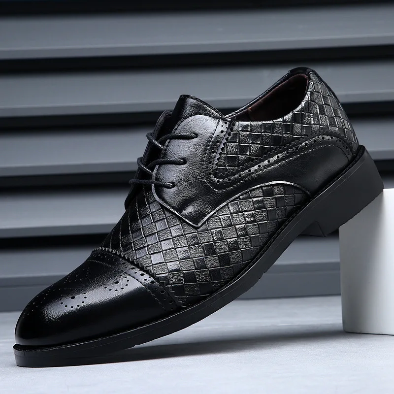 Men's business casual leather shoes, comfortable and breathable, large-sized British-style dress shoes