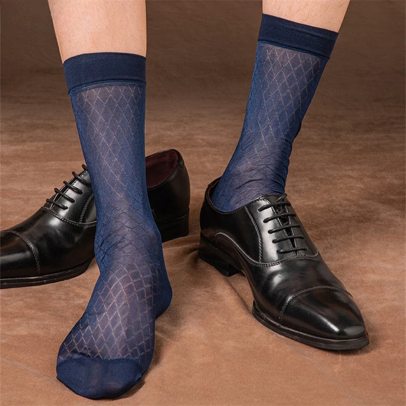 Large-mesh Mid-tube Ultra-thin Transparent Men's Business Formal  Leather Shoes Stockings Japanese-style Nylon Suit Stockings