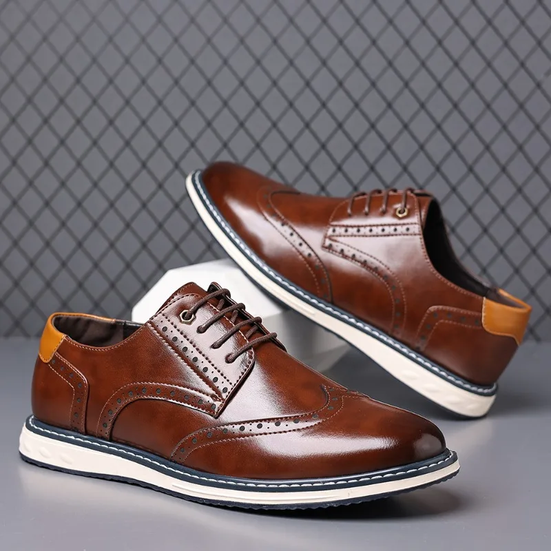 British Style Business Dress Shoe Men's Casual Leather Shoes Fashion Social Party Shoes Lace Up Oxford Shoe Large Size Man Shoes
